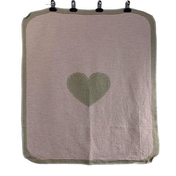 David Fussenegger JUWEL Blanket Heart Pink Tan 95% Cotton Flannel Stripes Baby - Picture 1 of 4